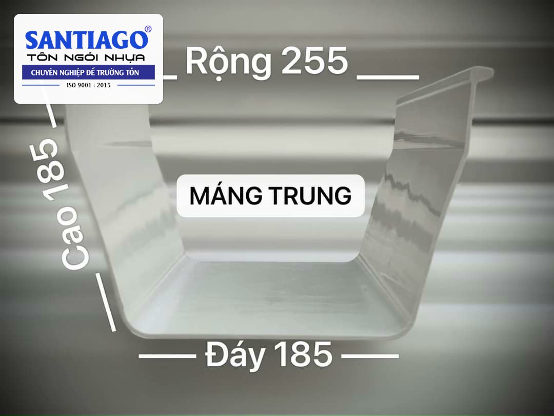 Mặt cắt máng xối trung có ghi kích thước