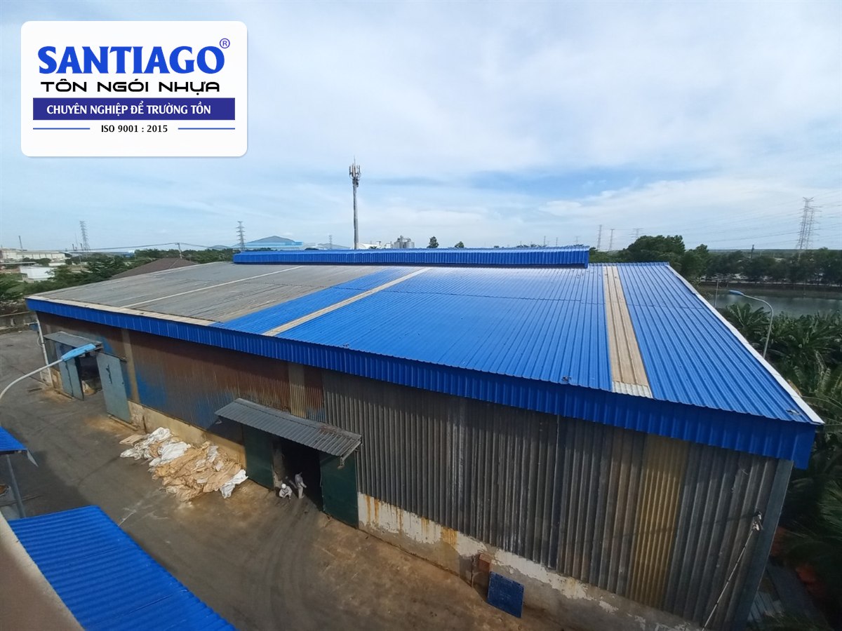 Nhà xưởng sau khi thay mái tôn nhựa xanh dương