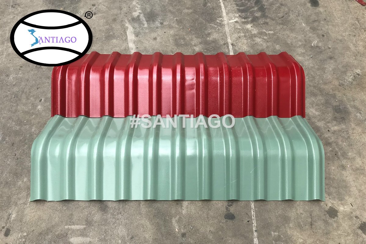 Tấm úp nóc tôn nhựa đỉnh tròn màu đỏ và màu xanh ngọc