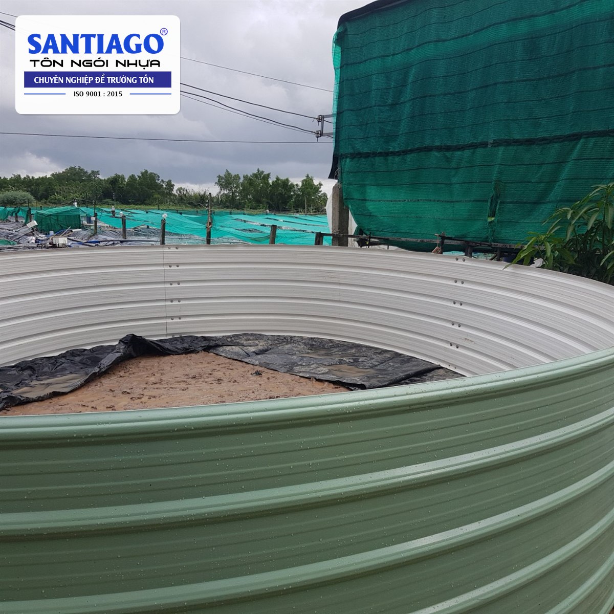 Vách bể nuôi tôm bằng tôn nhựa xanh ngọc